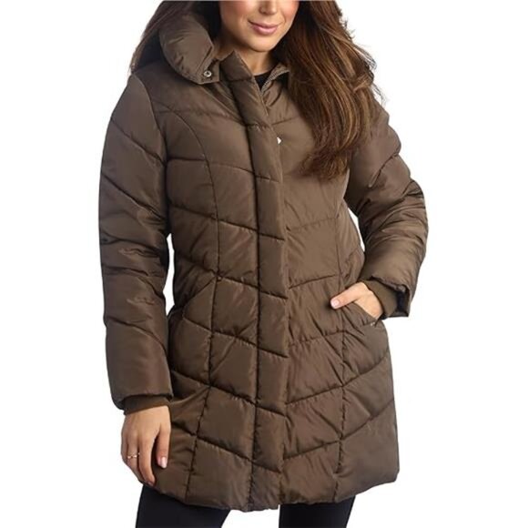 Womens Long Puffer Coat - Heavyweight Insulated Fall Winter - Picture 7 of 7